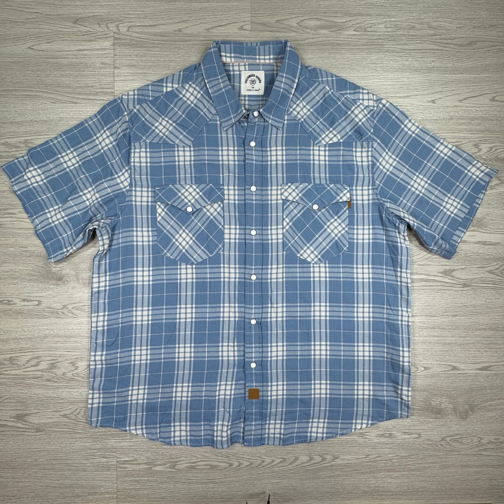 Dubinik Mens Shirt Western Pearl Snap Plaid Short Sleeve Blue 2XL Bamboo Blend